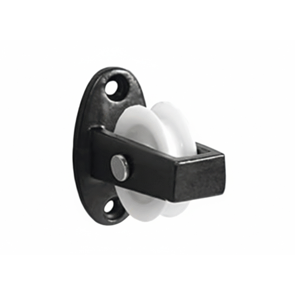 UPRIGHT CAST PULLEY WITH NYLON WHEEL ALONG THE PLATE