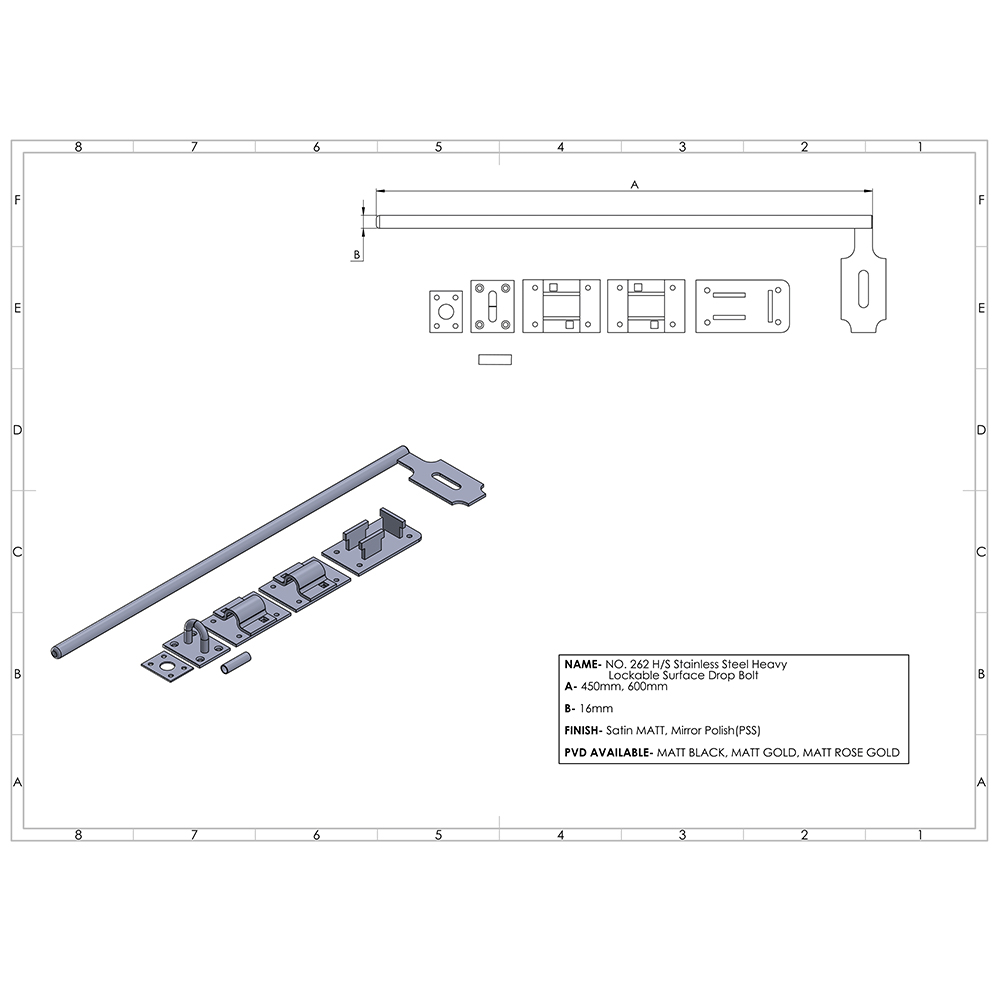 No. 262 H/S Stainless Steel Heavy Lockable Surface Drop Bolt